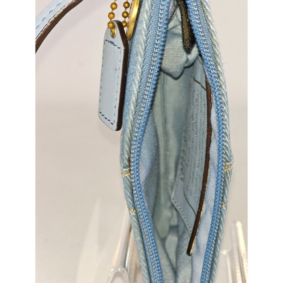 Coach Signature Wristlet Blue & Beige Leather Canvas Monogram Design 134B - Picture 13 of 14
